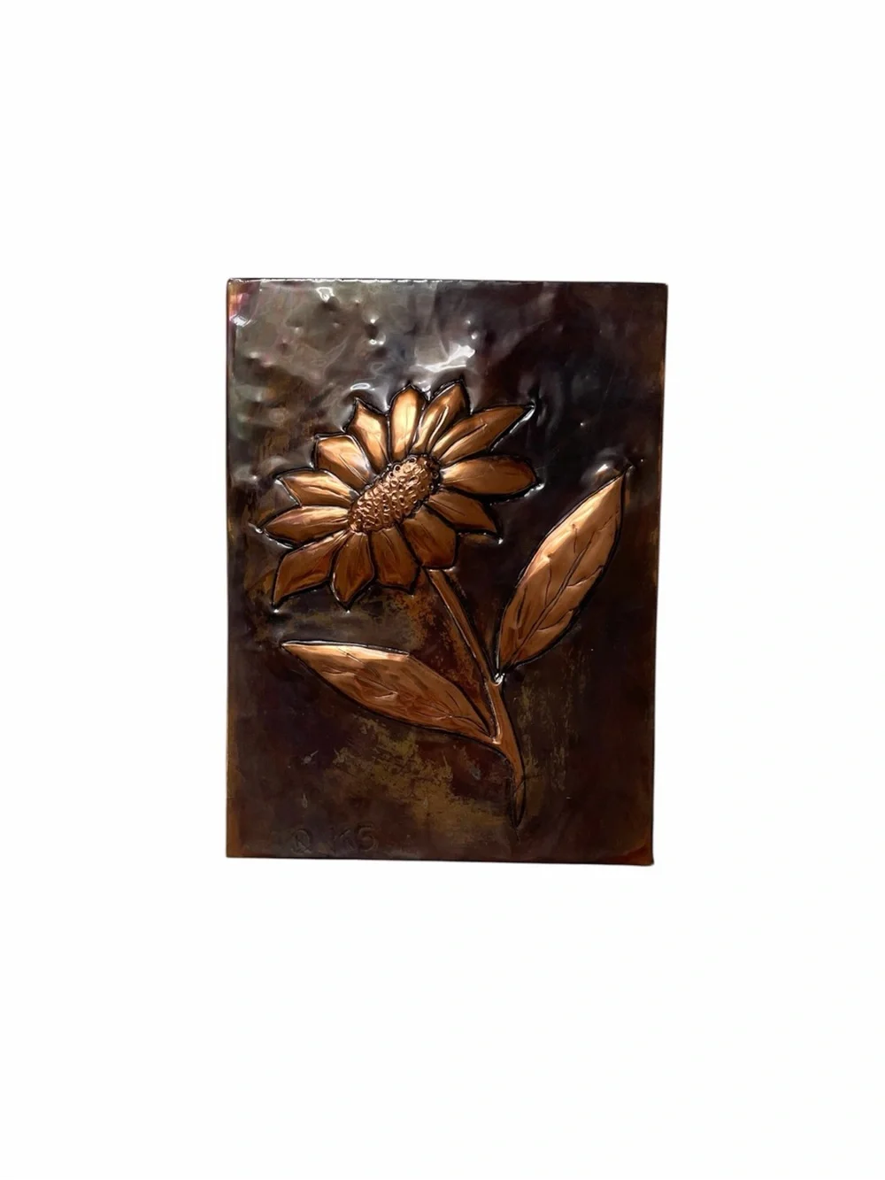 Vintage handmade signed bronze copper emboss 3D sunflower Art decor art
